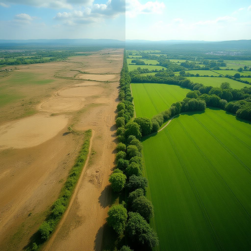 Before and after of restored pasture